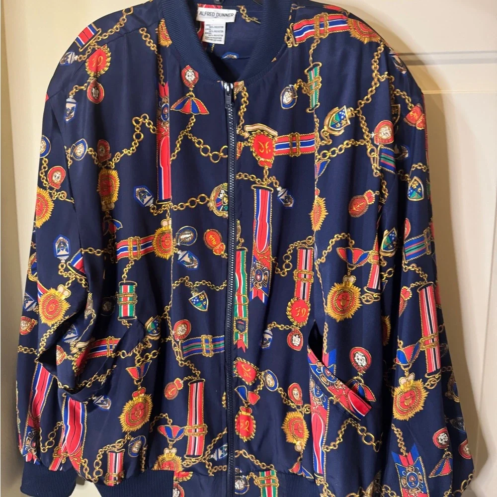 Alfred Dunner 90’s  Gold Chain Medals Bomber Patterned Women's Jacket‎ Size 16